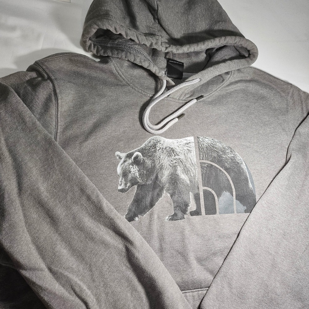 The North Face Mens XL Grizzly Bear Logo Graphic Pullover Hoodie Brown Gray